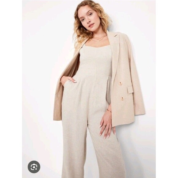 Old Navy Plus Size 2X Fit & Flare Natural Color Cami Jumpsuit Linen Blend - Picture 1 of 9